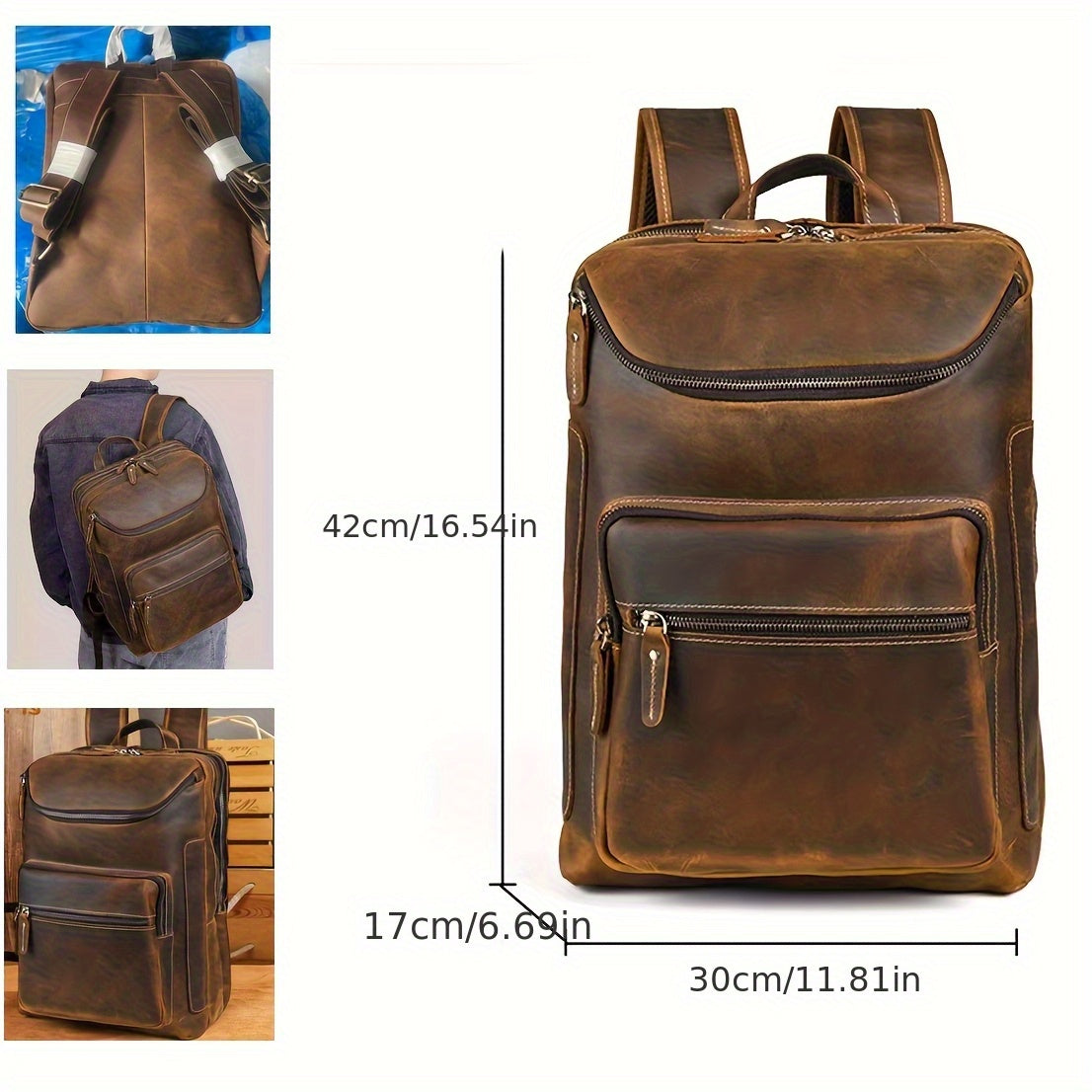 bag nation large capacity multi-compartment travel backpack [Vintage Leather Backpack] Brown Genuine Leather Large Capacity Laptop Backpack