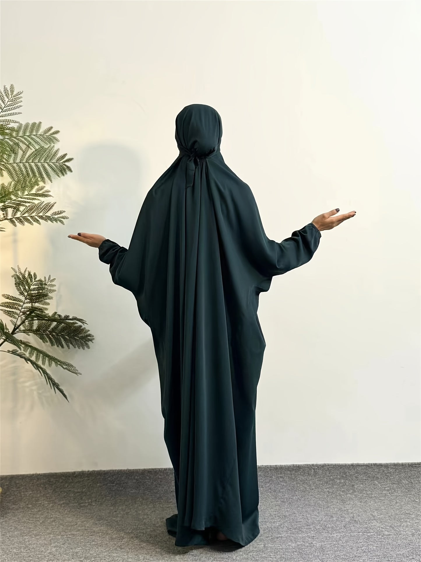 Elegant Black Hijab Dress for Women - Long Sleeve Smocked Abaya Kaftan with Hooded Prayer Abaya Burqa, Polyester Islamic Modest Clothing for Ramadan & Daily Wear