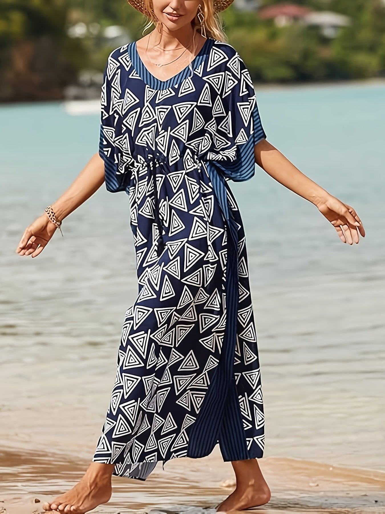 Kaftan Dresses for Women Swimsuit Cover Up Long Kaftan Dress with Waist Drawstring