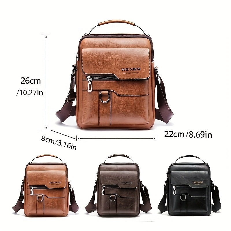 [Leather Crossbody Backpack] Leather Crossbody Laptop Backpack | Men's Vintage Street Style Large Capacity Commuter Bag with Adjustable Strap