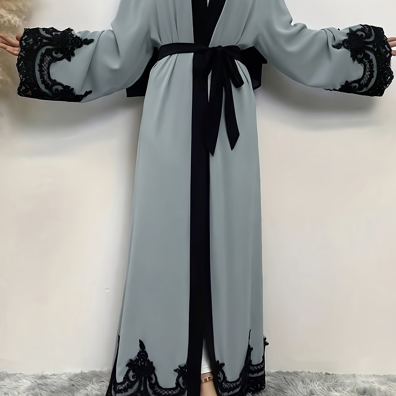 Women's Turkish & Arabic Traditional Long Kimono Abaya, Excluding Headscarf, Ramadan & Eid Al-Adha Attire
