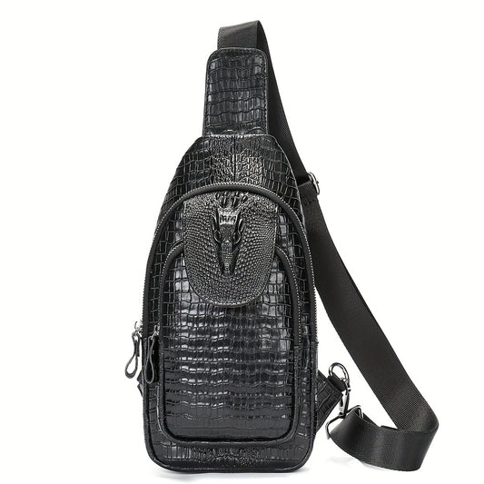 Leather Sling Bag for Men Embossed Vintage Crossbody Shoulder Chest Pack Everyday Travel Backpack