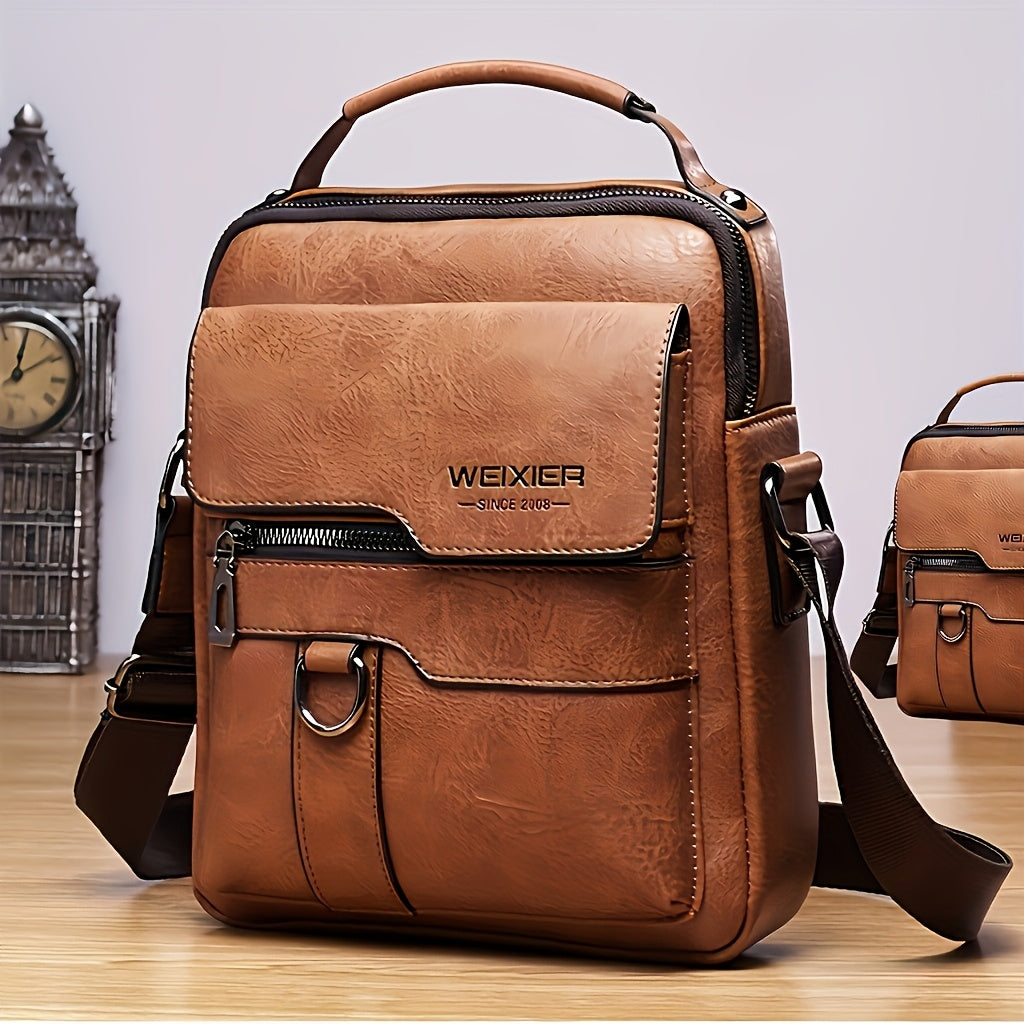 [Leather Crossbody Backpack] Leather Crossbody Laptop Backpack | Men's Vintage Street Style Large Capacity Commuter Bag with Adjustable Strap