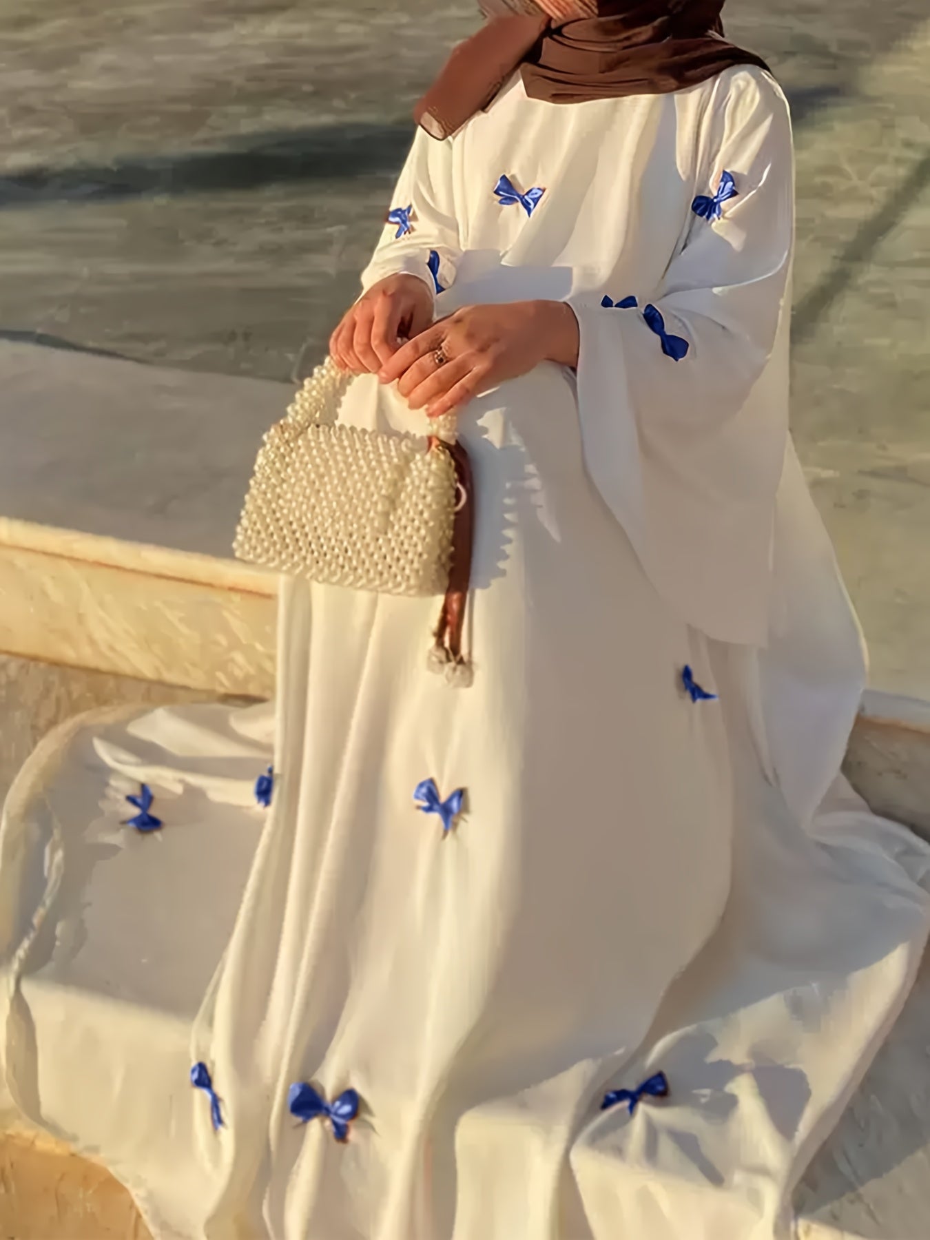 Women's Muslim Butterfly Abaya Robe Dress - Elegant Islamic Long Dress with Flared Hem, Non-Stretchy Fabric for Daily, Wedding, Travel - Modest Islamic Clothing (Hand Wash/Dry Clean), Muslim Dress, Daily Wear Abaya