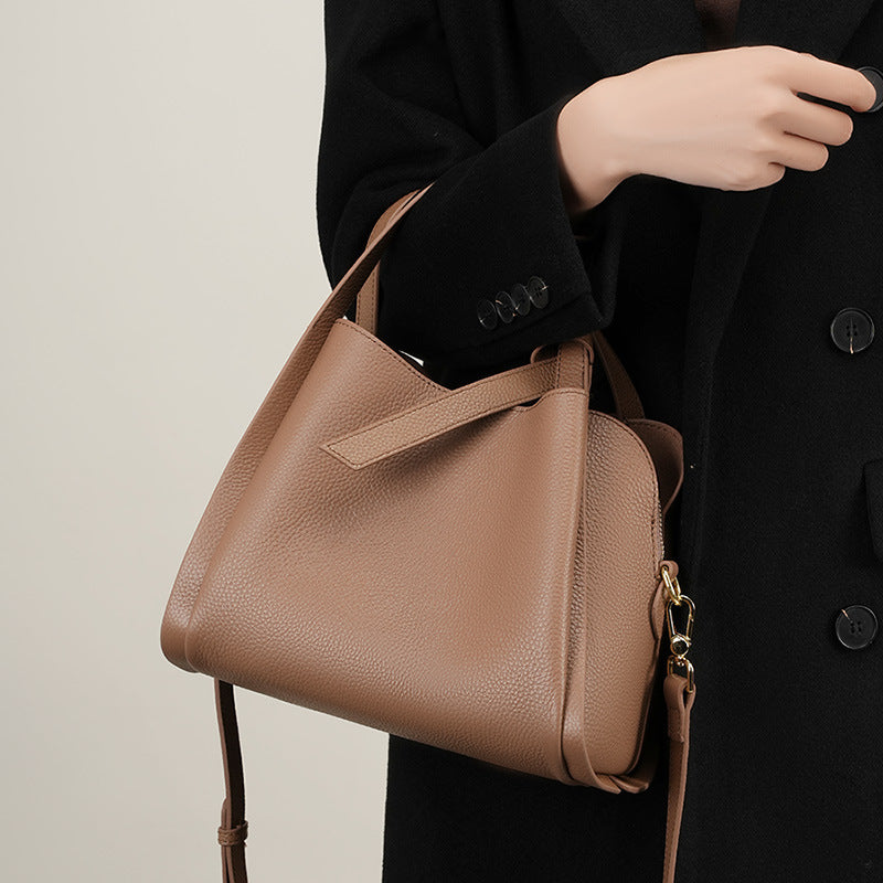 Women's Leather Tote Bag, Versatile and Popular Leather & Messenger Handbag for Women, Crossbody Bag, Cowhide Bucket Bag