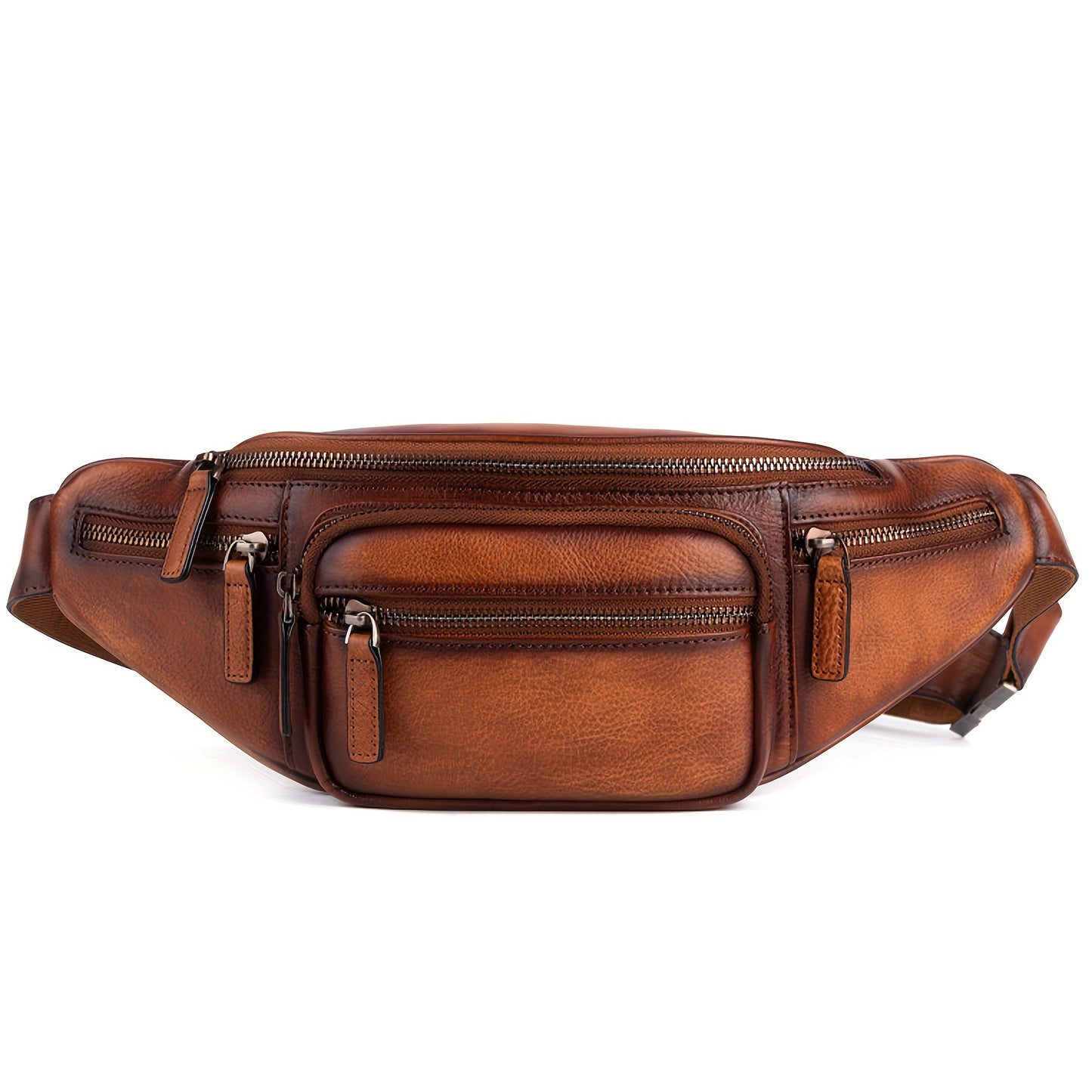 Premium Genuine Leather Fanny Pack for Men & Women - Adjustable Sling Bag with Multiple Zipper Pockets, Brown Leather Crossbody Chest Bag