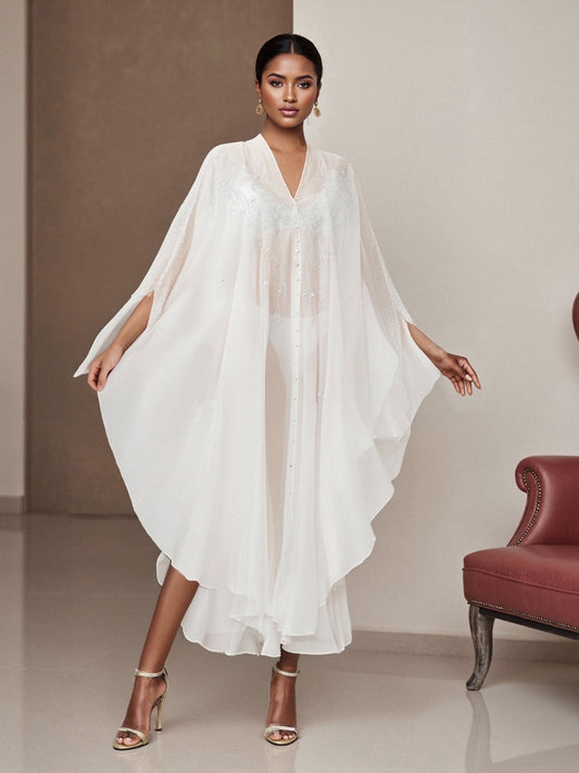 Women's Elegant Long Kaftan Dress - Formal Party & gala evening gown with Batwing Sleeves Abaya, Non-Transparent Arab Cape Dress for Weddings, state events - Machine Washable