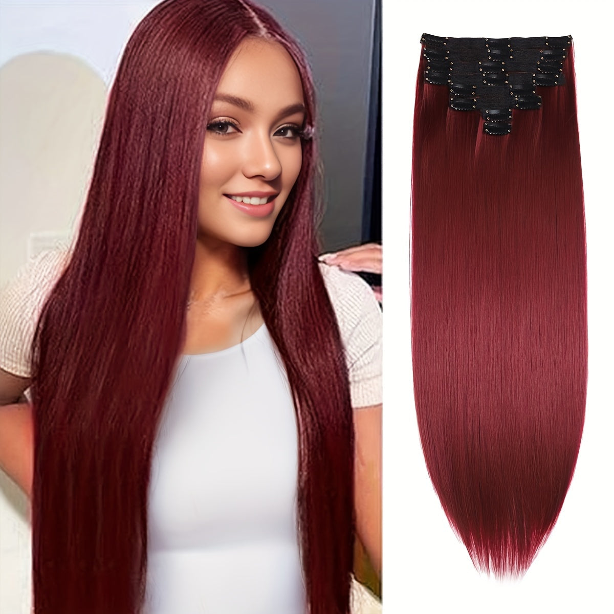 Synthetic Women's Hair Clipper 20 Inch 18 Clips/Set Long Straight Clip-in Hair Extension, Green, Pink, Brown, Red, Sky Blue Color Hair Extension Synthetic Braided Clip-in Hair Extension, Suitable for Straight Hair, Heat-resis