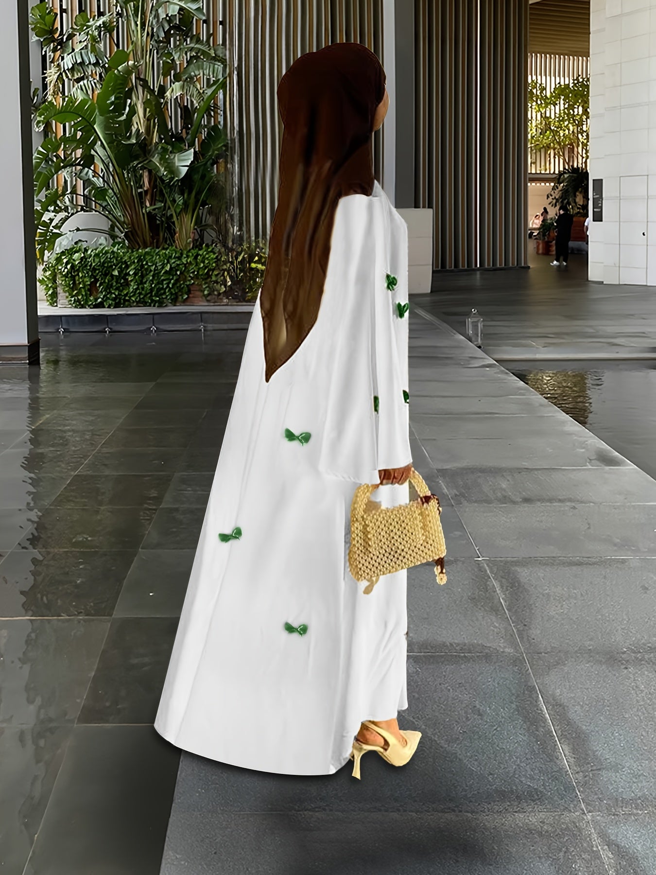 Women's Muslim Butterfly Abaya Robe Dress - Elegant Islamic Long Dress with Flared Hem, Non-Stretchy Fabric for Daily, Wedding, Travel - Modest Islamic Clothing (Hand Wash/Dry Clean), Muslim Dress, Daily Wear Abaya