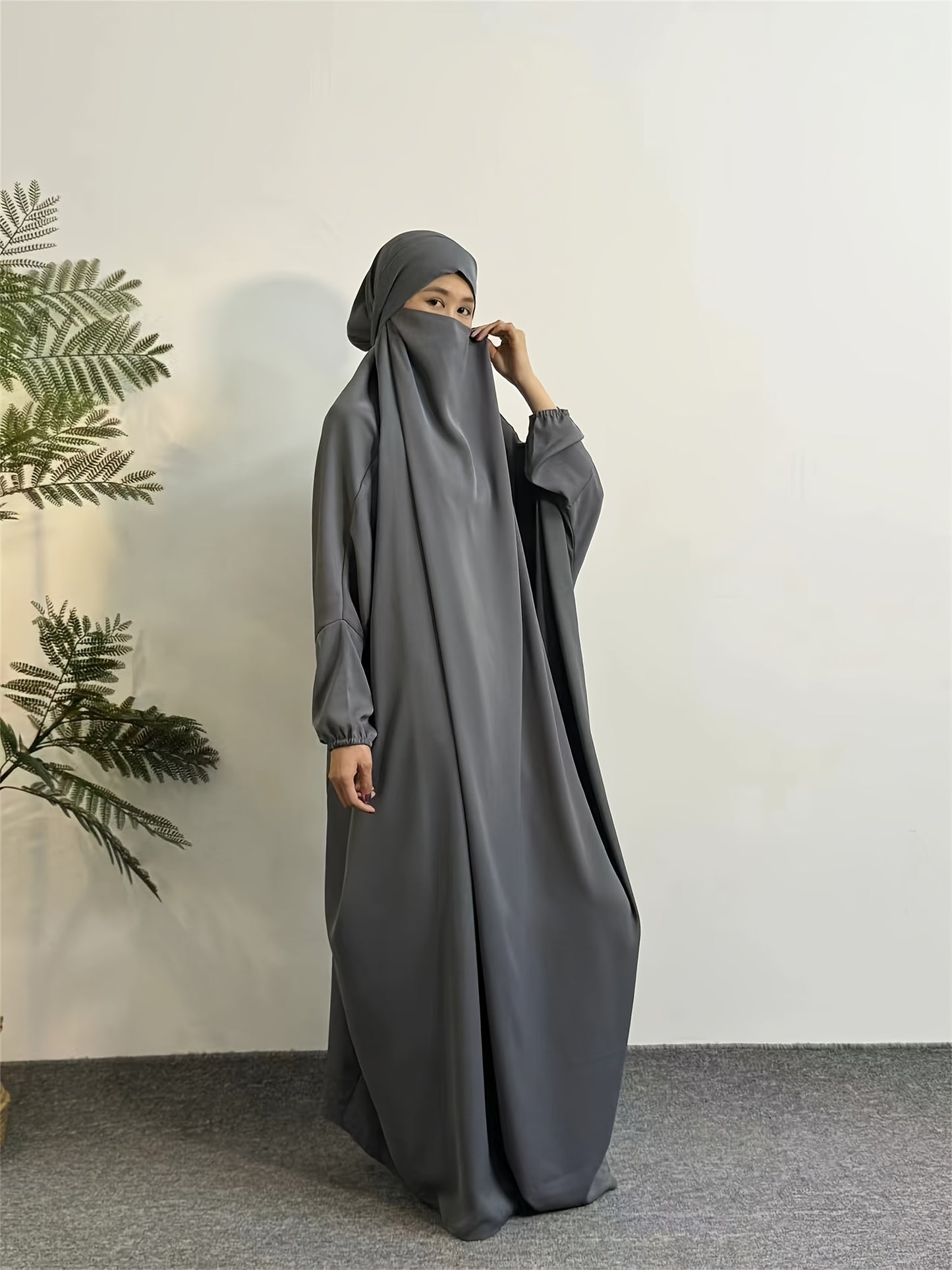 Elegant Black Hijab Dress for Women - Long Sleeve Smocked Abaya Kaftan with Hooded Prayer Abaya Burqa, Polyester Islamic Modest Clothing for Ramadan & Daily Wear