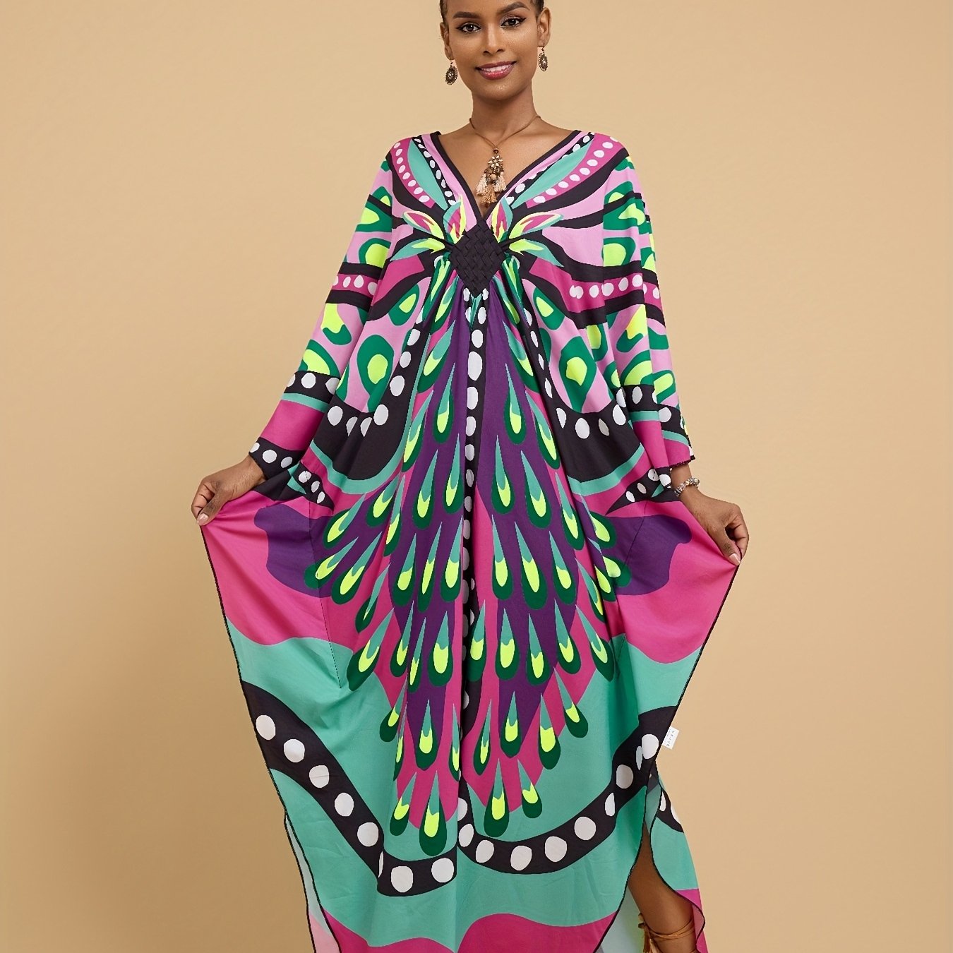 [vibrant Kaftan Dress] Vibrant Colorful Kaftan Dress