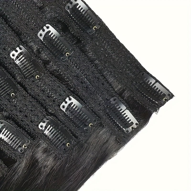 8 Pieces Straight Real Human Hair Clip In Hair Extensions | Remy Brazilian Black Human Hair | Double Wefted Clip In Hair Extension