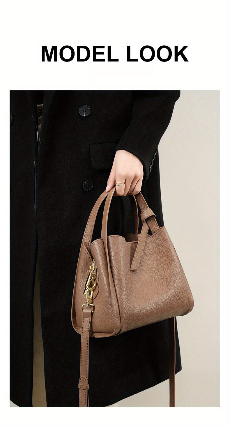 Women's Leather Tote Bag, Versatile and Popular Leather & Messenger Handbag for Women, Crossbody Bag, Cowhide Bucket Bag