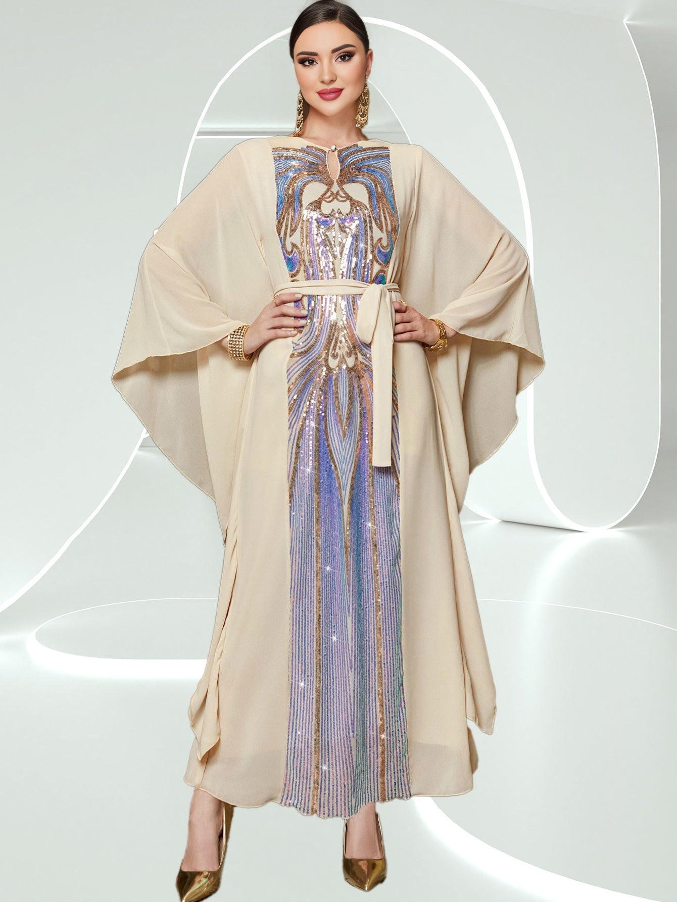 Yellow Fantasy Butterfly Abaya Sleeve Dress Arabic Long Dress Middle East Women's Clothing