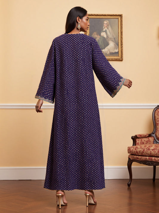 Elegant V-Neck Long Sleeve Baju Abaya Dress for Women - Green & White Polka Dot, Loose Fit with Pockets, Perfect for Daily Wear, Spring/Fall Fashion, Casual Attire | V-neck Dress | Polyester Fabric