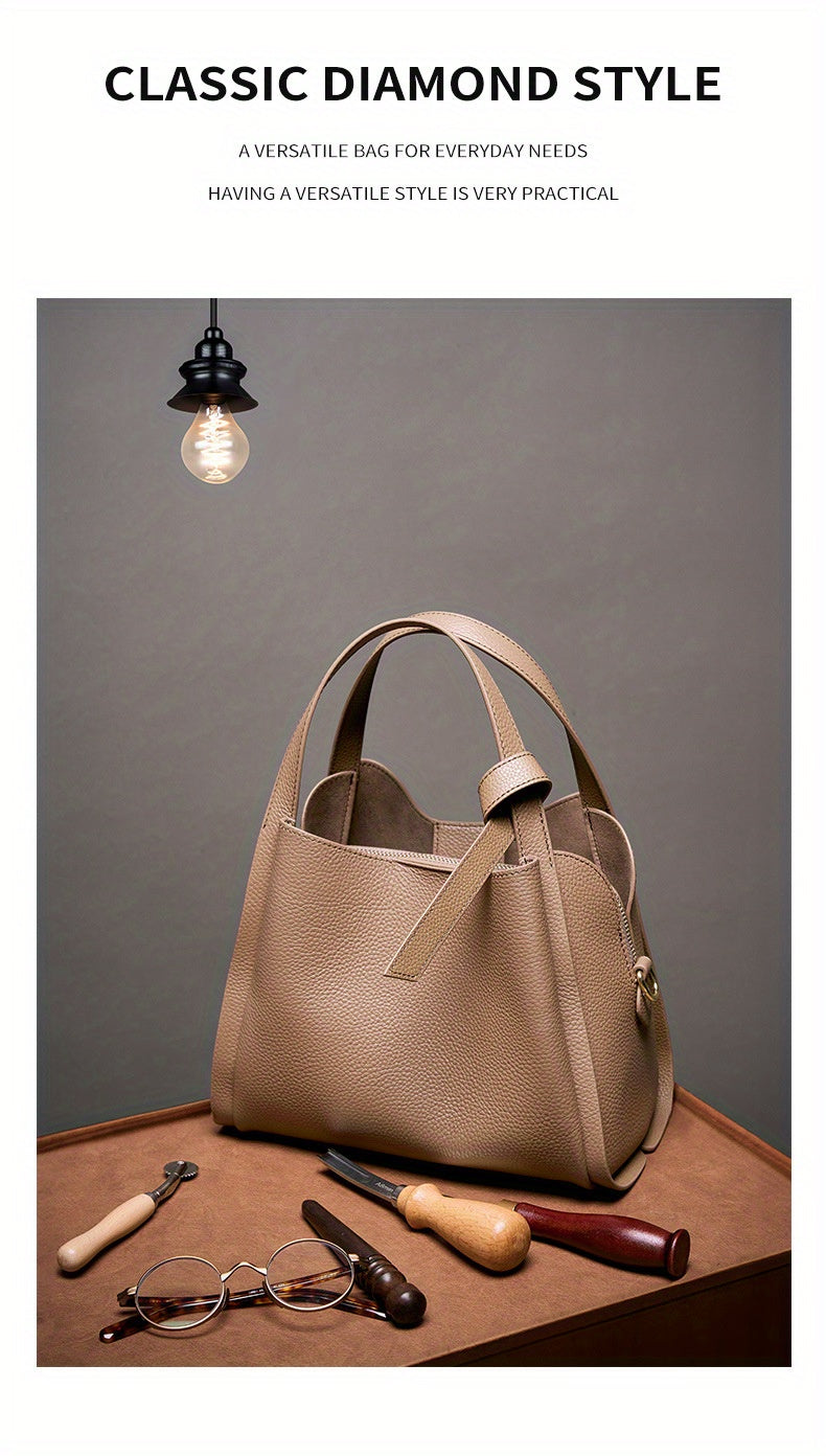 Women's Leather Tote Bag, Versatile and Popular Leather & Messenger Handbag for Women, Crossbody Bag, Cowhide Bucket Bag