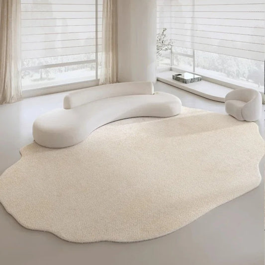 Faux Imitation Cashmere 1000g 10mm French-Style Cream Living Room Decor Large Area Rug, Ins Light Luxury Marble Texture Bedroom Plush Carpet, Fluffy Soft Lounge Rug, Irregular Washable Non-Slip Mat