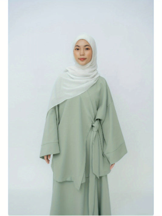 Women's Islamic Baju Abaya Kurung Hanbok Outfit - Elegant Korean-Hijab Inspired Two-Piece with Tie Belt, Long Flowing Robe for Wedding, Everyday, Ramadan - Modest Muslim Formal & Casual Attire