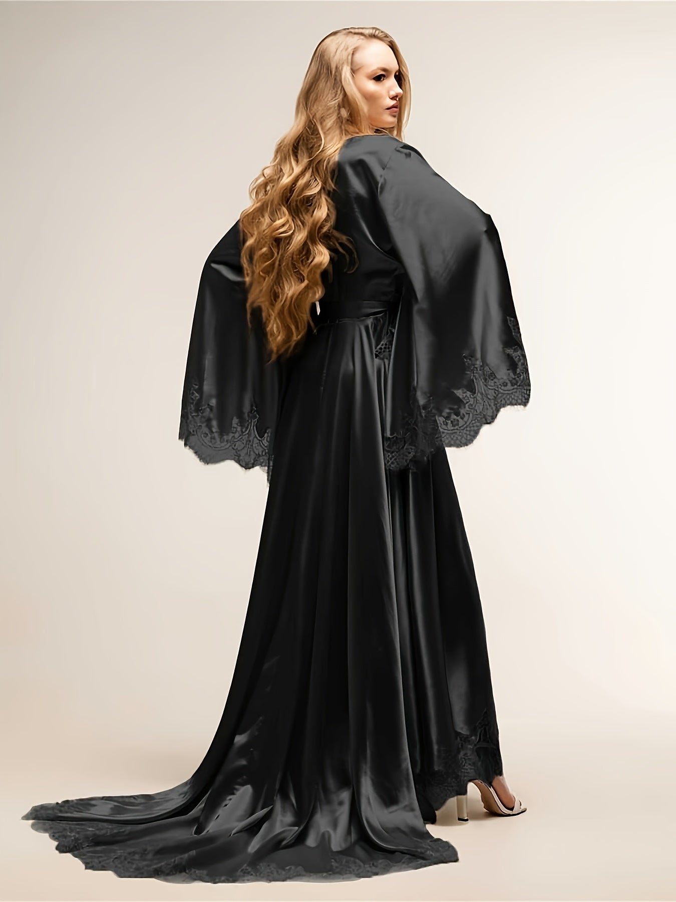 [Silky Soft] Women's Satin Robe | Silky Soft | Wedding, Bridal Party | Fun, Flared Long Sleeves | Kimono Abaya