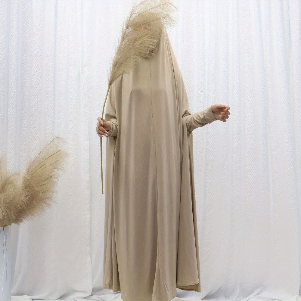 Women's Middle Eastern Baju Abaya Dress - Solid Color Hooded Robe with Bat Sleeves, Modest Traditional Long Gown for Daily & Formal Wear, Comfortable & Versatile Elegant Islamic Attire