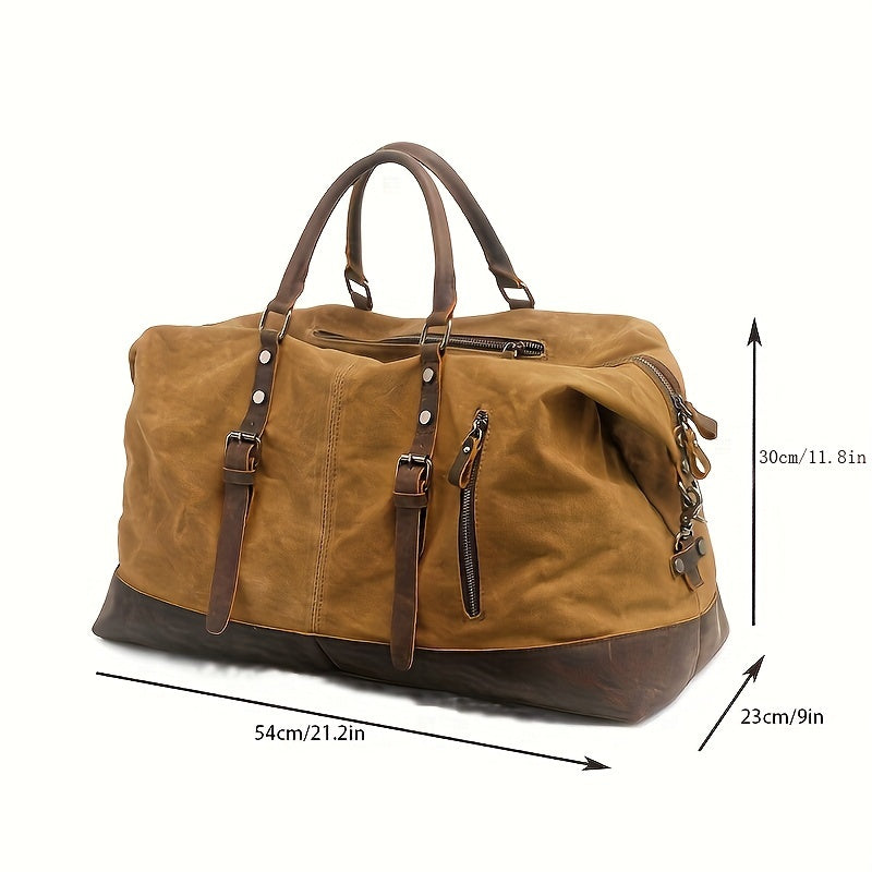 Vintage Retro Large Capacity Leather Duffel Travel Bag Men's Handheld Fashion Short Trip Gym Bag Oil Wax Crossbody Luggage Pack
