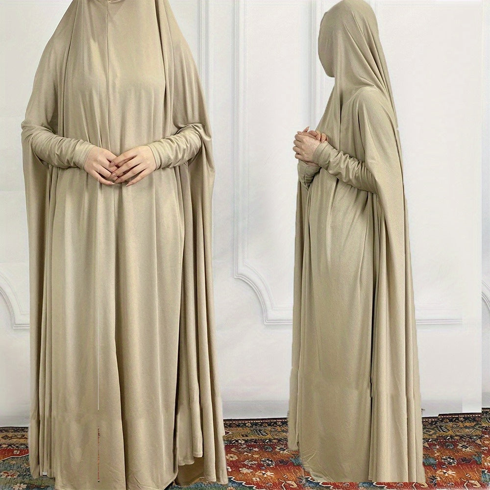 Women's Middle Eastern Baju Abaya Dress - Solid Color Hooded Robe with Bat Sleeves, Modest Traditional Long Gown for Daily & Formal Wear, Comfortable & Versatile Elegant Islamic Attire