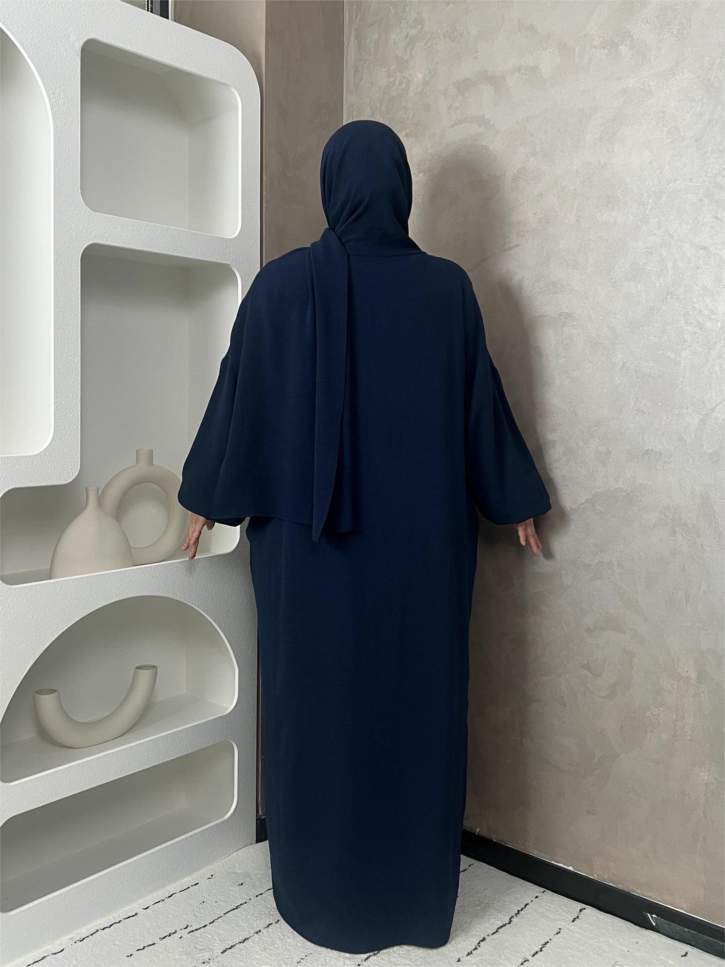 Elegant Crepe Hooded Jibab Abaya Hijab | Modest Long Sleeve Full Coverage Prayer Dress with Attached Scarf & Pockets, Machine Washable Medium Stretch Solid Color