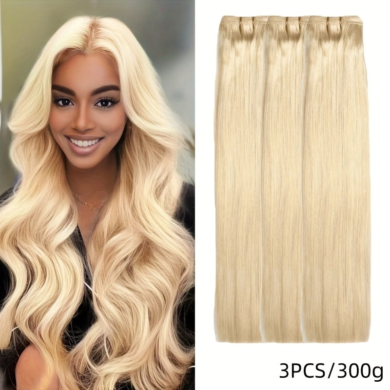 Honey Blonde True Length Human Hair Bundles Straight Hair Extensions