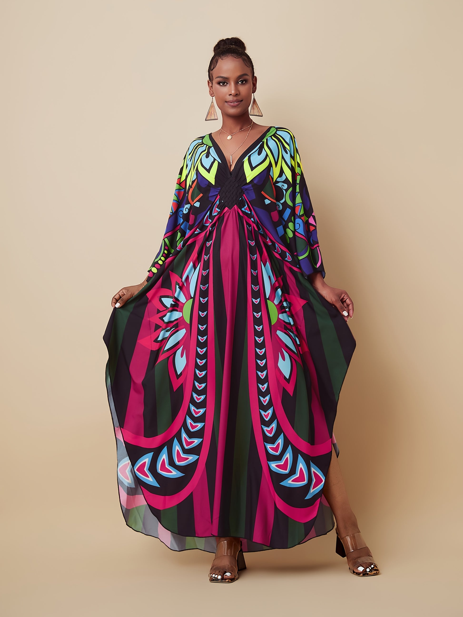 open lace back dress Lenis Elegant Chiffon Kaftan|Evening Party Long Dress| Top Super Deals 01 Black / L main image 0