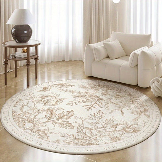 Imitation Cashmere-like 1000g/m² Round Cream-style Living Room Rug, 10mm Soft Plush Washable Carpet, French-style Light Luxury High-end Cloakroom Decorative Rug