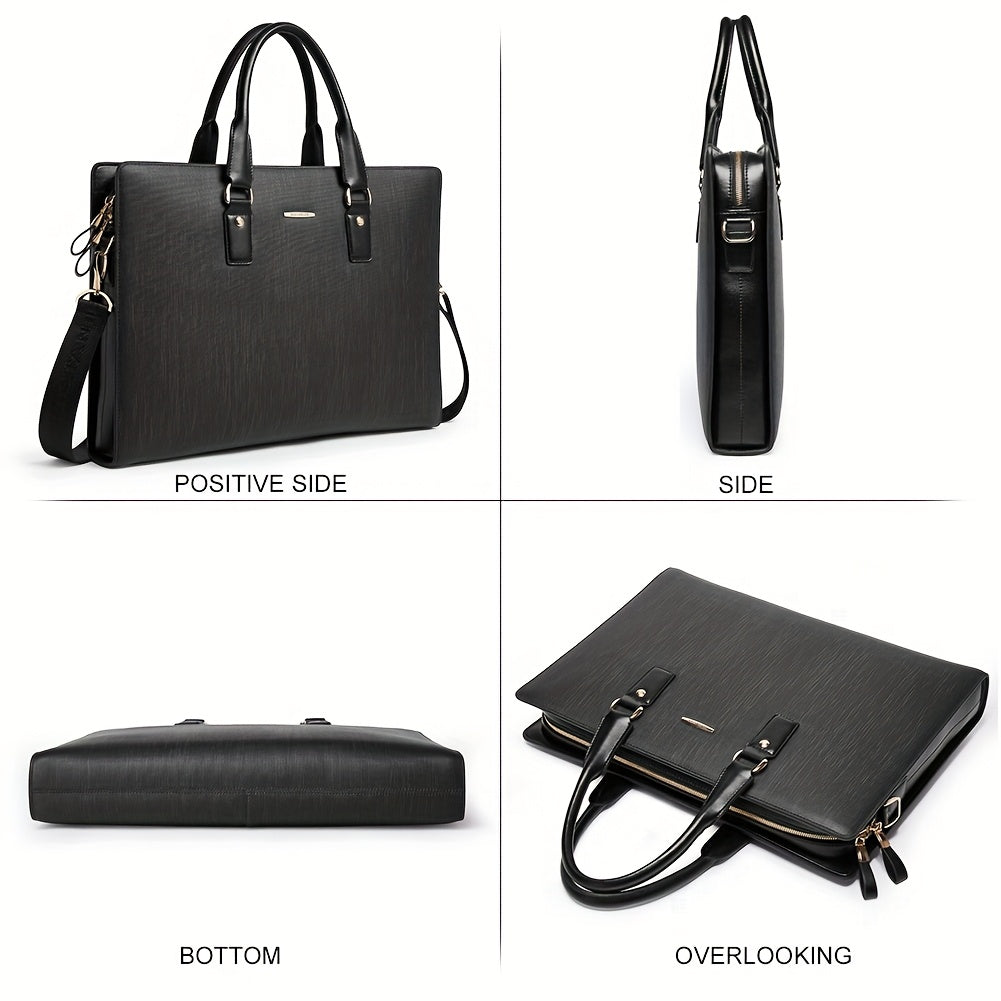 Slim Briefcase Shoulder Laptop Bag for Men & Women - Premium Leather Business Bag with Adjustable Strap, Tablet Compartment & Zipper Closure