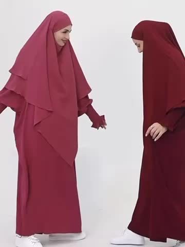Khimar+abaya 2pcs Set Umrah Rida Set Player Jilbaab Abaya Set with Pockets