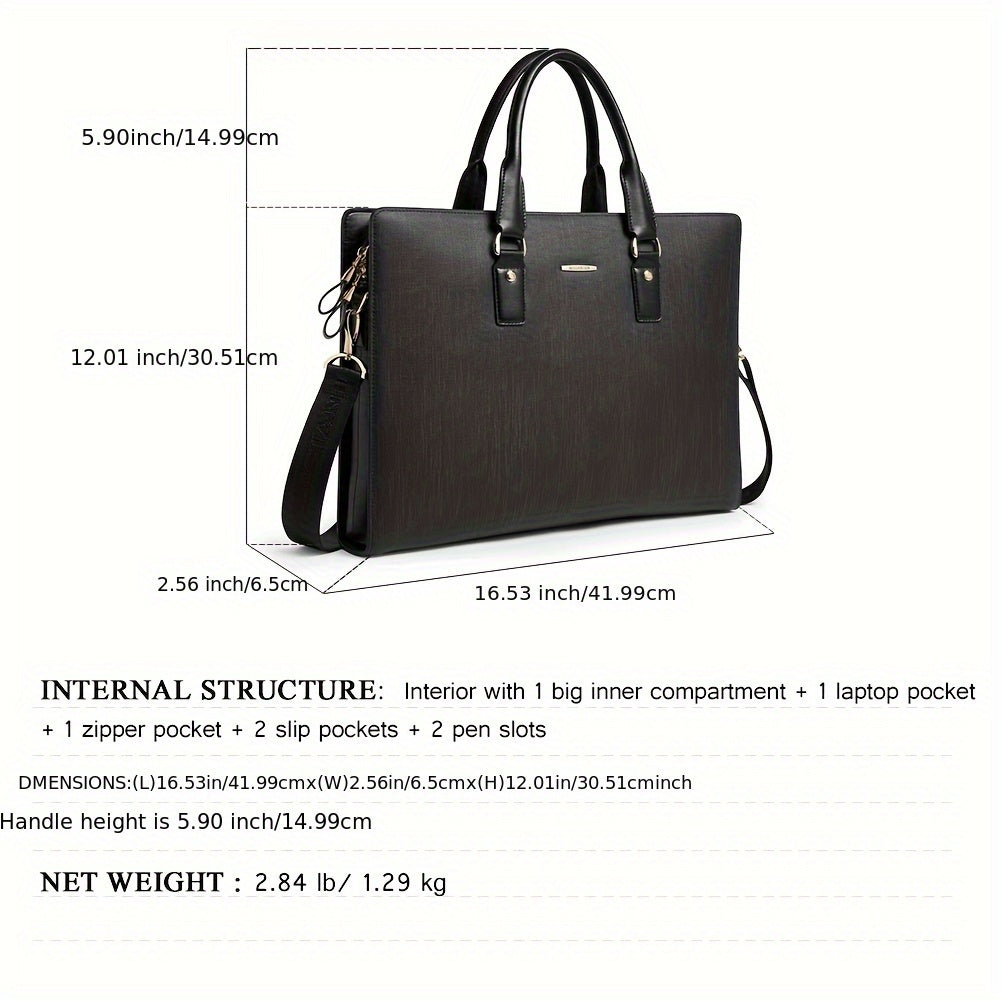 Slim Briefcase Shoulder Laptop Bag for Men & Women - Premium Leather Business Bag with Adjustable Strap, Tablet Compartment & Zipper Closure
