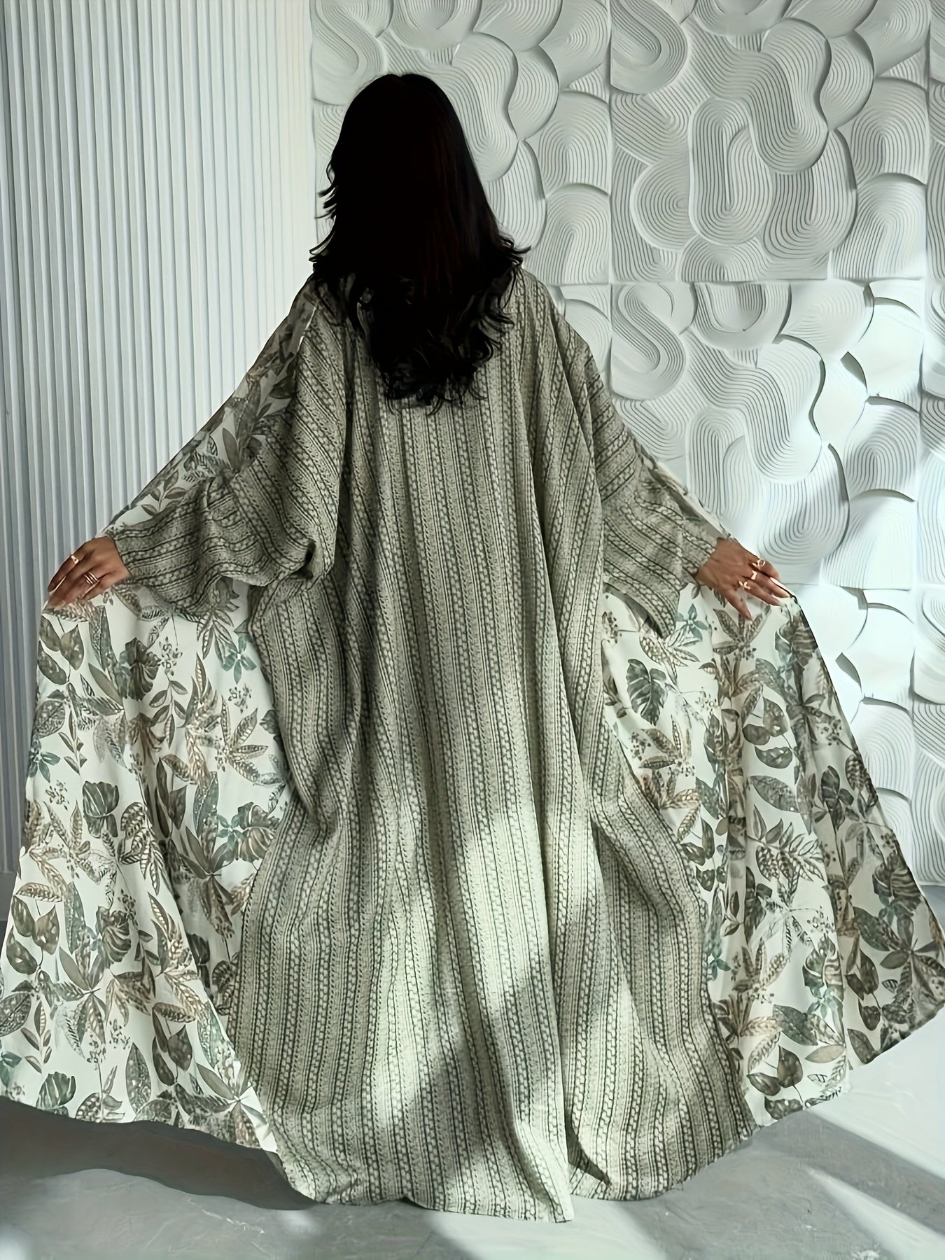 Elegant Asymmetrical Hem Kimono Abaya Robe - Long Sleeve Solid Color Arabic Turkish Style Outerwear, Machine Washable All-Season Casual Chic Cover-Up for Women