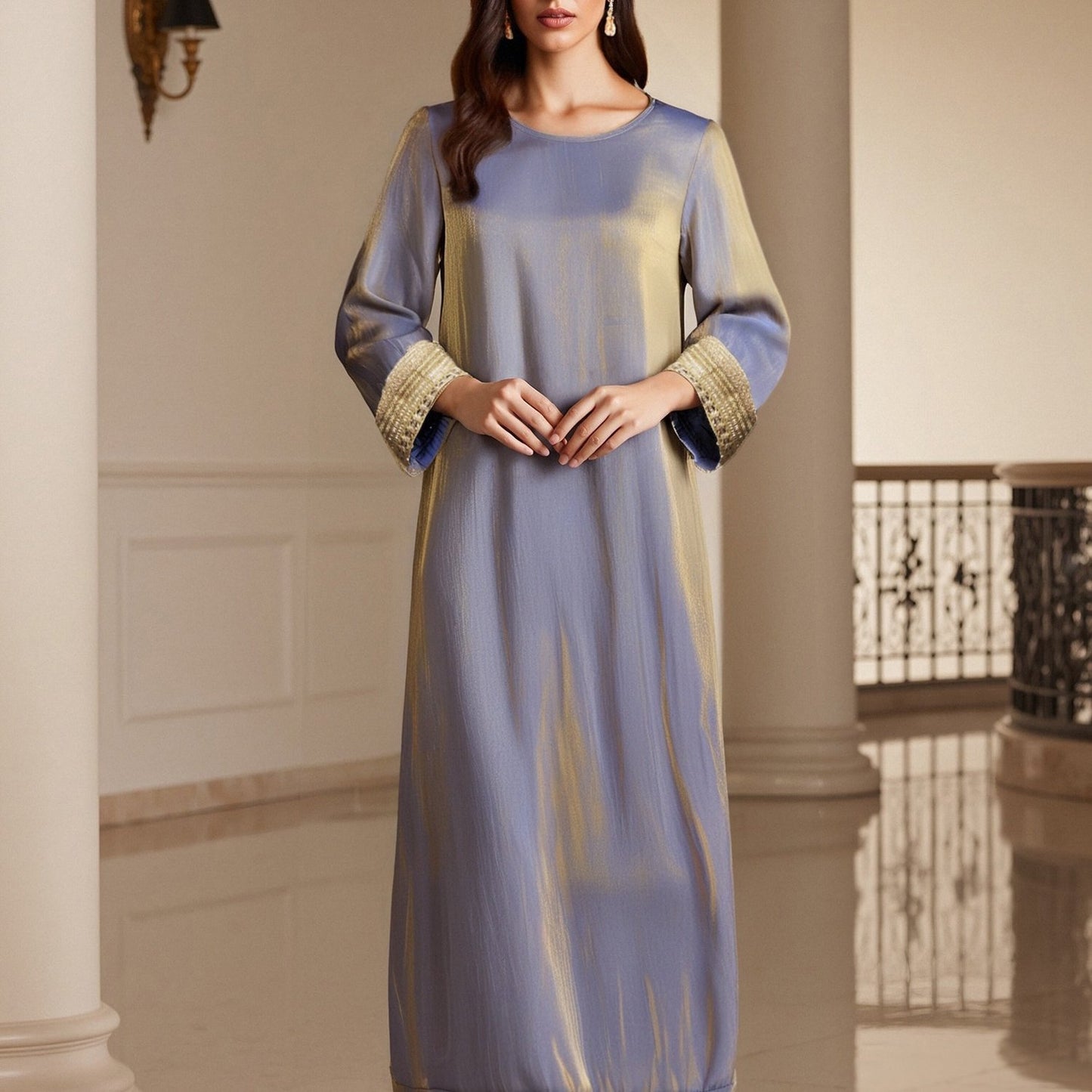 Women's Elegant Islamic Baju Abaya Dress - Long Sleeve Flowy Swing Dress in Pastel Lavender, Non-Stretchy Formal & Everyday Muslim Dress for Prayer, Office, Social Events