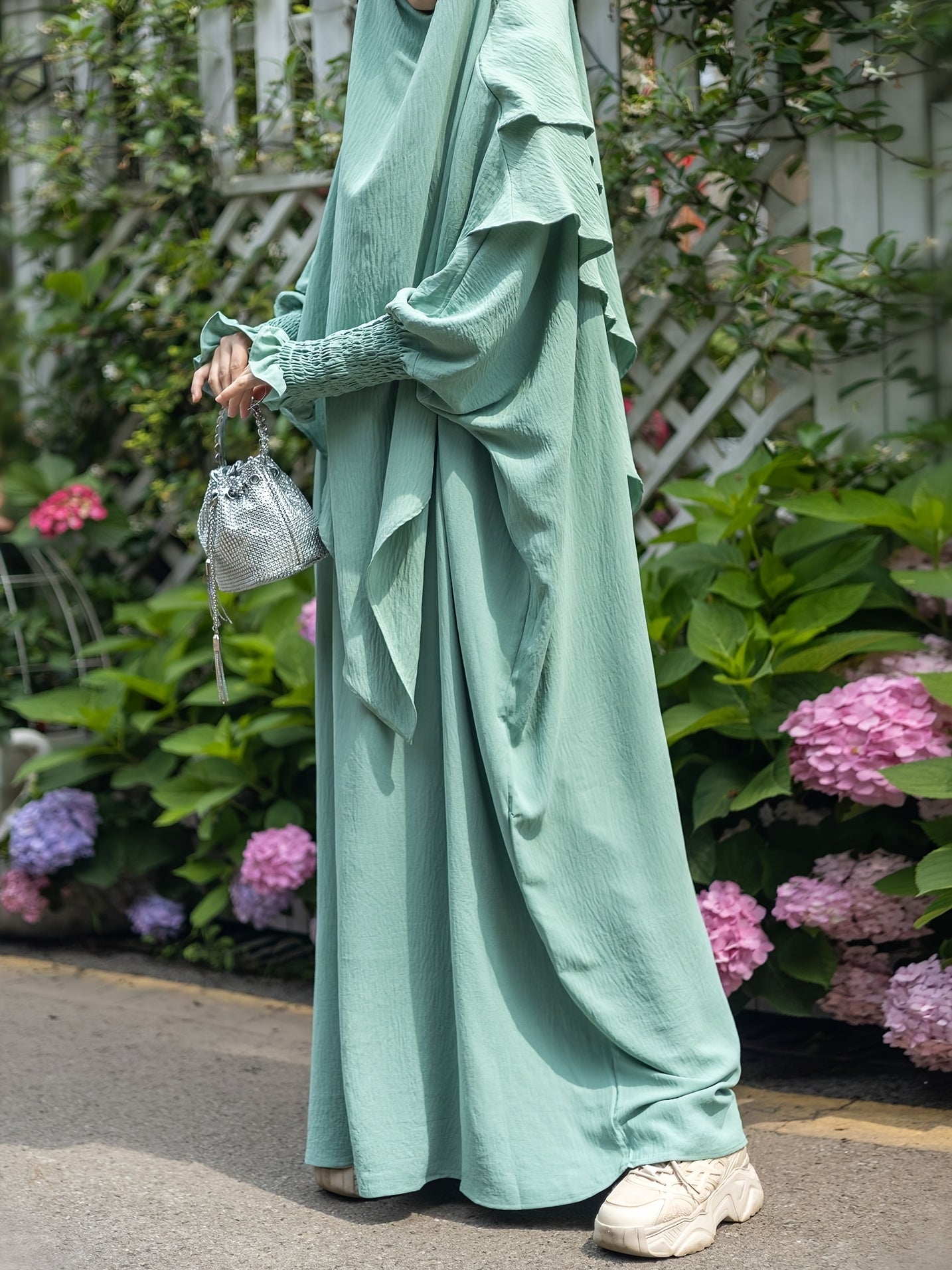 Khimar+abaya 2pcs Set Umrah Rida Set Player Jilbaab Abaya Set with Pockets