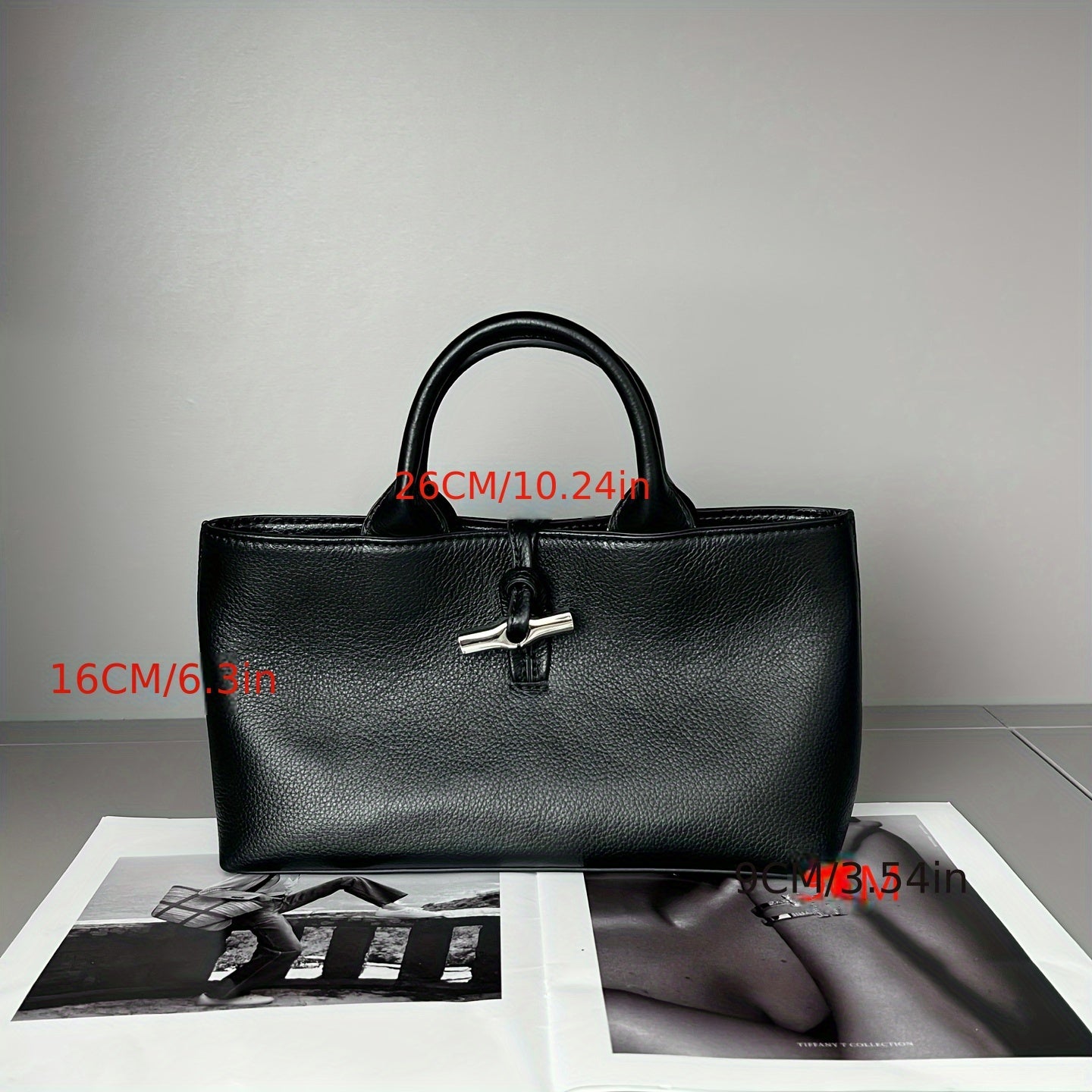 Genuine Leather Women's Handbag, Tote Bag with Detachable Shoulder Strap, Buckle Closure, and Lining