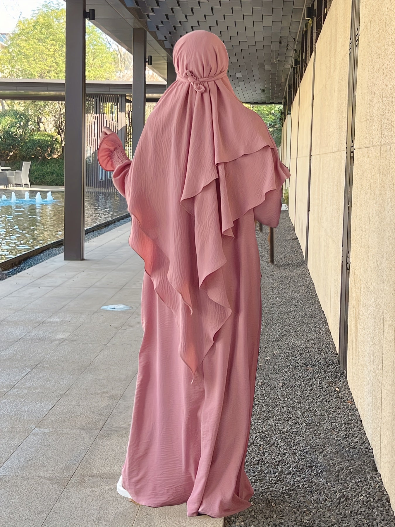 Khimar+abaya 2pcs Set Umrah Rida Set Player Jilbaab Abaya Set with Pockets