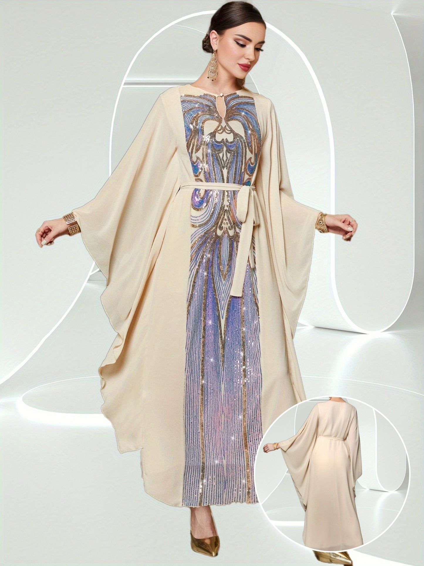 Yellow Fantasy Butterfly Abaya Sleeve Dress Arabic Long Dress Middle East Women's Clothing