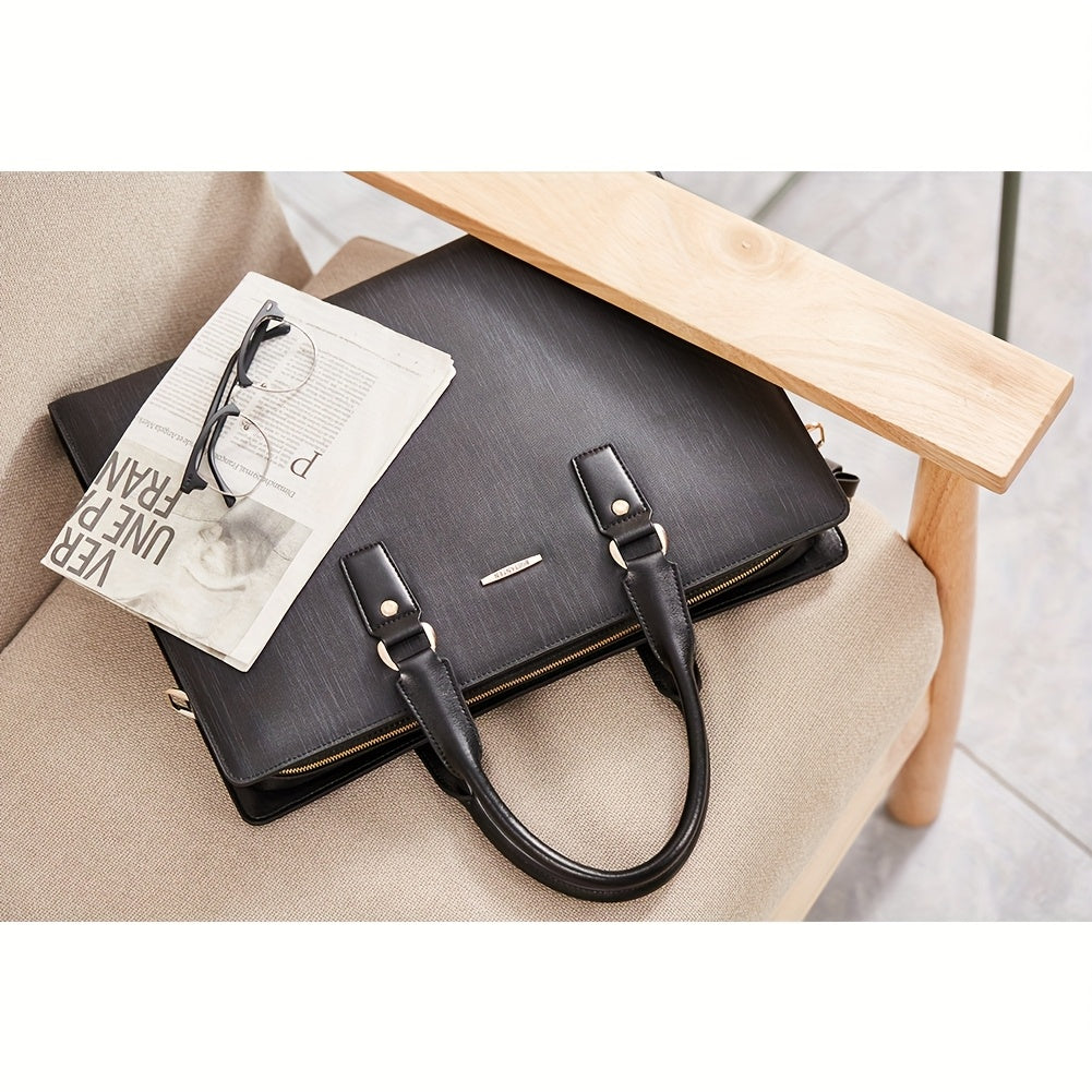 Slim Briefcase Shoulder Laptop Bag for Men & Women - Premium Leather Business Bag with Adjustable Strap, Tablet Compartment & Zipper Closure
