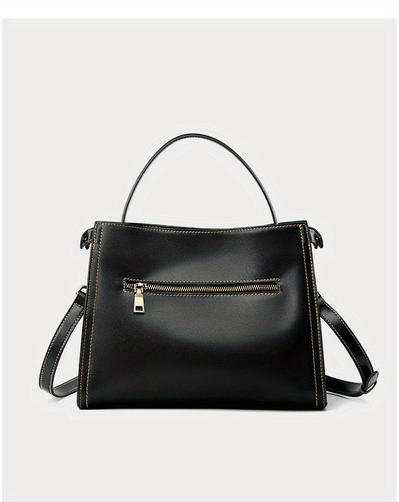 Women's Genuine Leather Crossbody Bag - Retro Minimalist Design with Golden-Tone Clasp Closure, Versatile Commuting & Dating Handbag