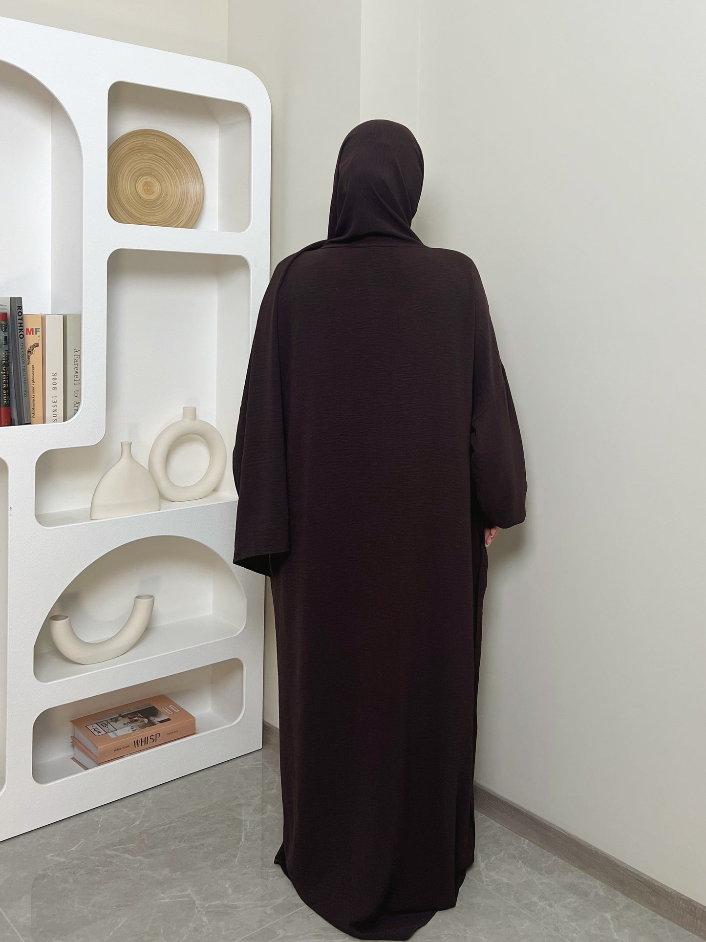 Elegant Crepe Hooded Jibab Abaya Hijab | Modest Long Sleeve Full Coverage Prayer Dress with Attached Scarf & Pockets, Machine Washable Medium Stretch Solid Color