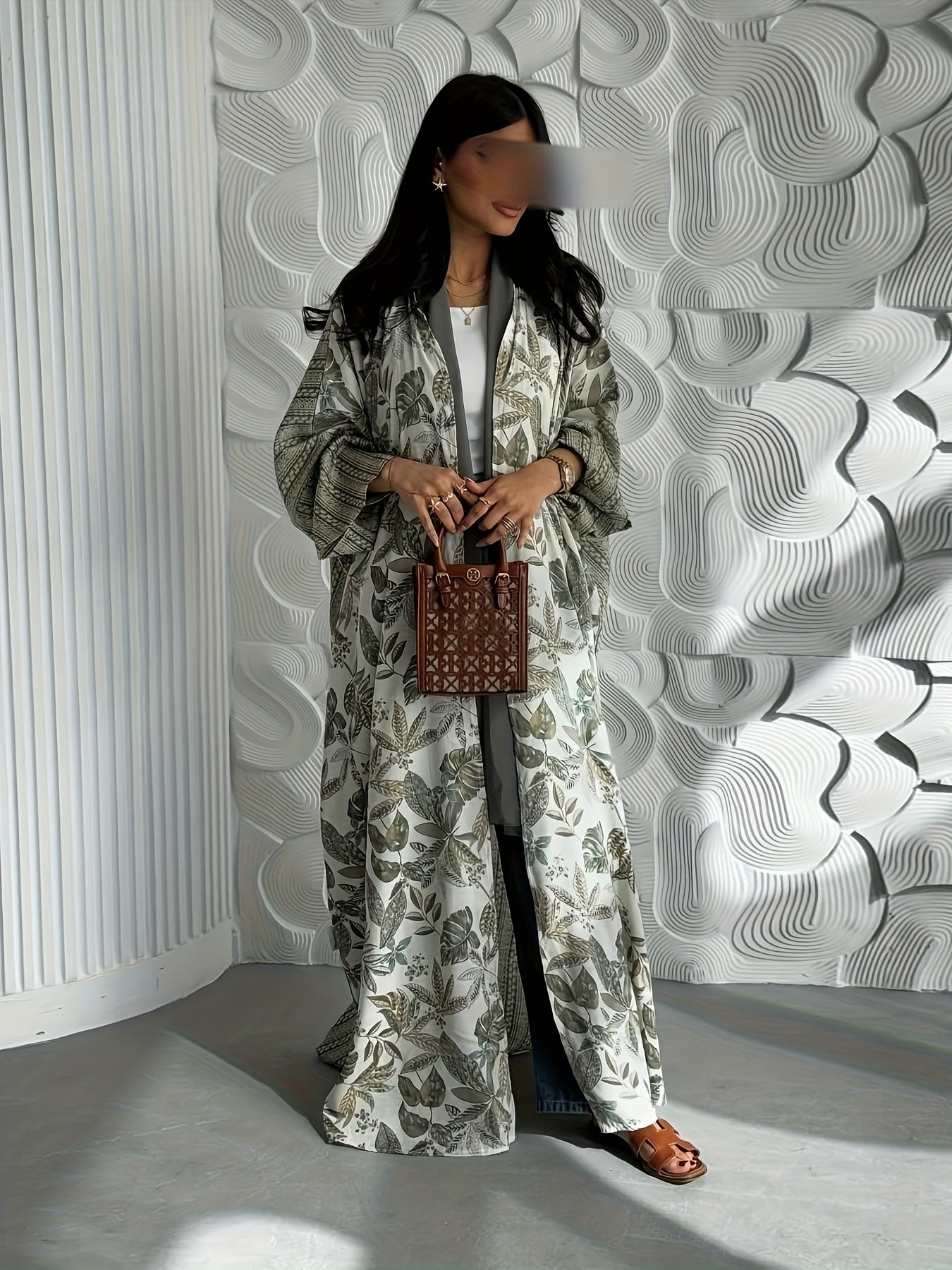 Elegant Asymmetrical Hem Kimono Abaya Robe - Long Sleeve Solid Color Arabic Turkish Style Outerwear, Machine Washable All-Season Casual Chic Cover-Up for Women