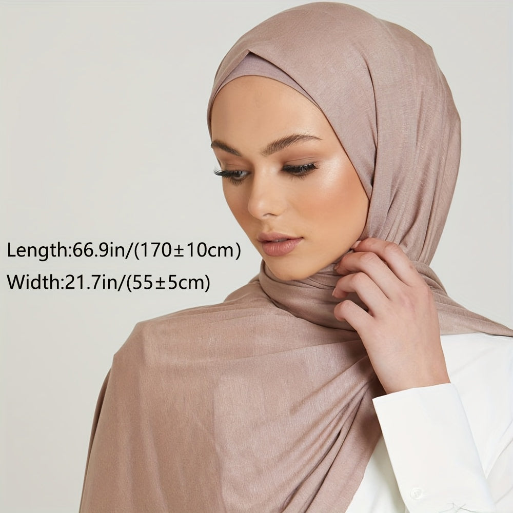 5pcs Muslim Ramadan Solid Color Scarf And 2 Headscarf Pins Combination