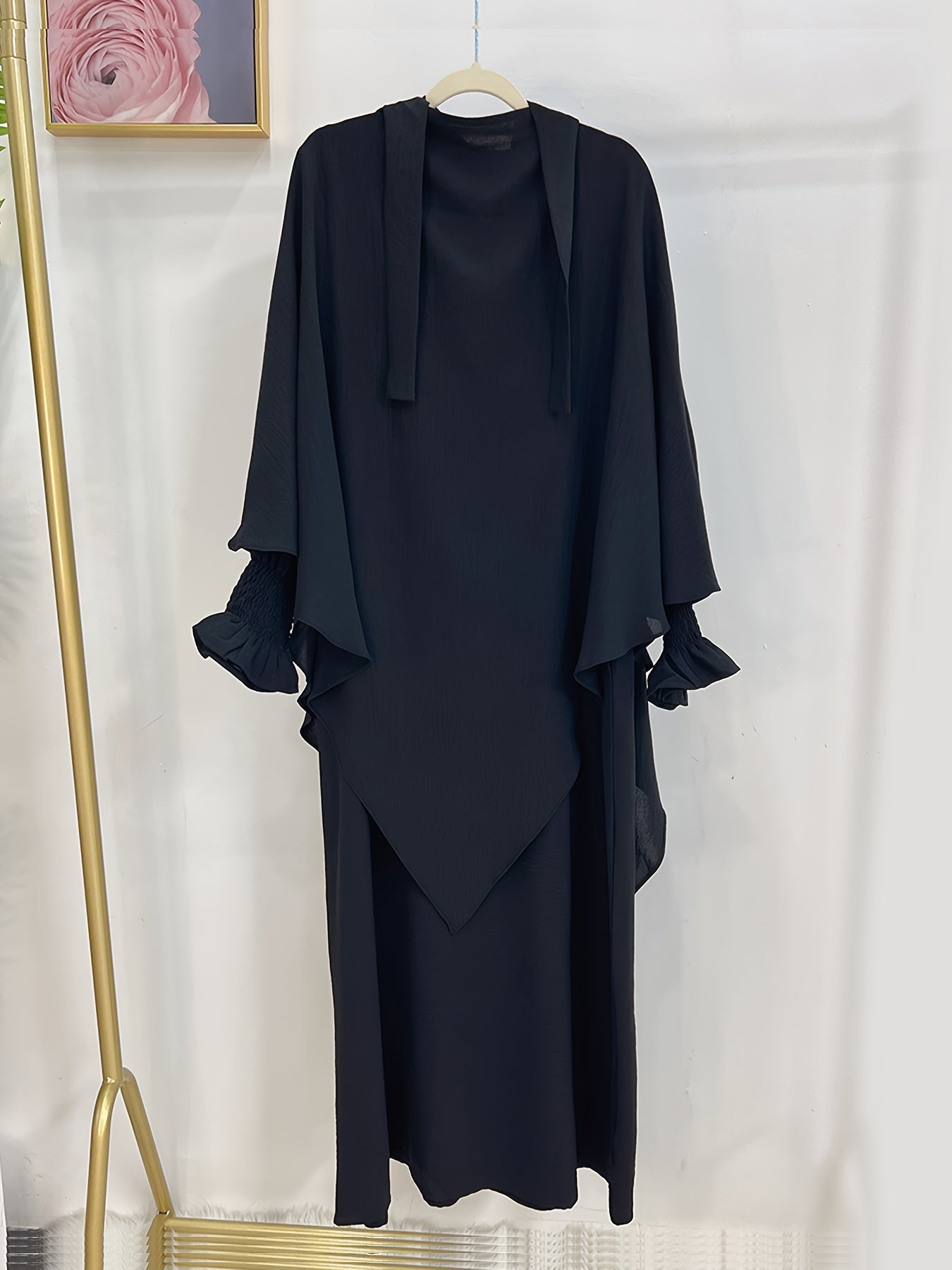 Khimar+abaya 2pcs Set Umrah Rida Set Player Jilbaab Abaya Set with Pockets