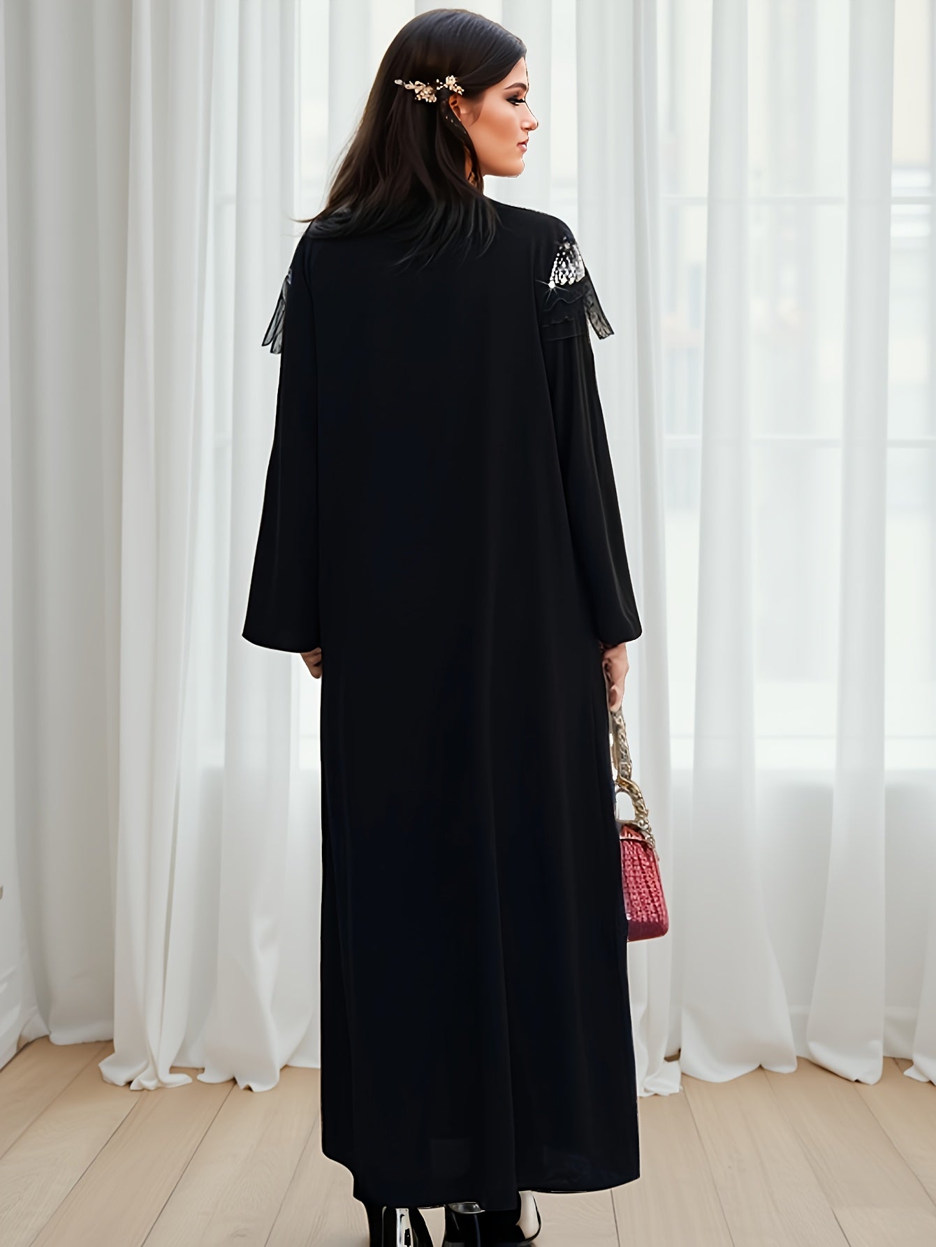 1pc Women's Elegant Formal & Everyday Maxi Dress - Long Sleeve Non-Stretchy Party Wedding Emirati Abaya, Elegant Evening Gown for Women - Formal Events & Casual Attire