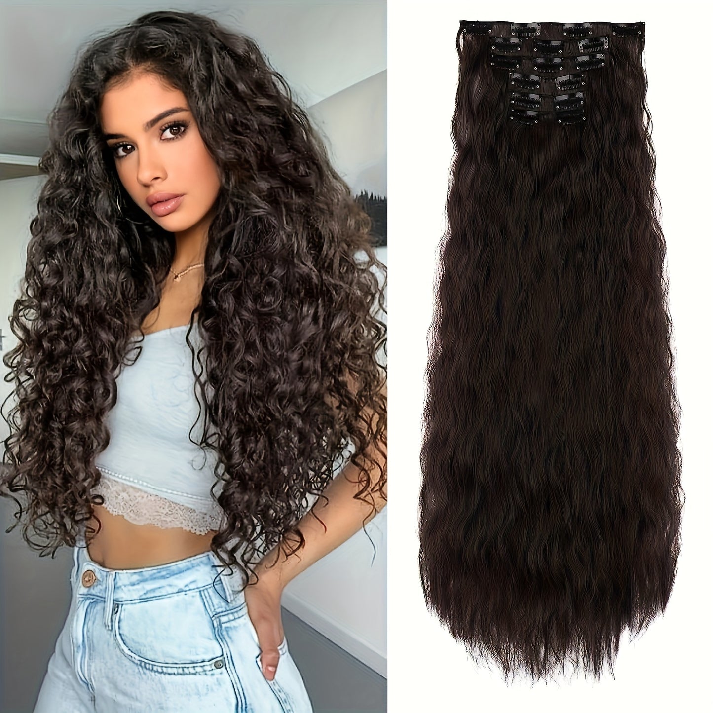 6pcs Synthetic Clip In 24 Inch Long Curly Wavy Hair Extensions