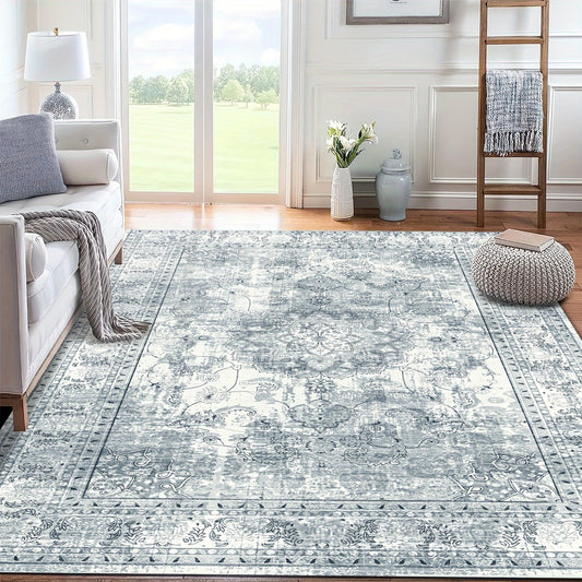 Area Rugs Boho Washable Area Arabian Rug For Bathroom, Bedroom, Large Area Rugs For Living Room Dining Room, Bohemian Vintage Non Slip Low Pile Indoor Accent Carpet For Home Office-blue Color Bathroom Mat
