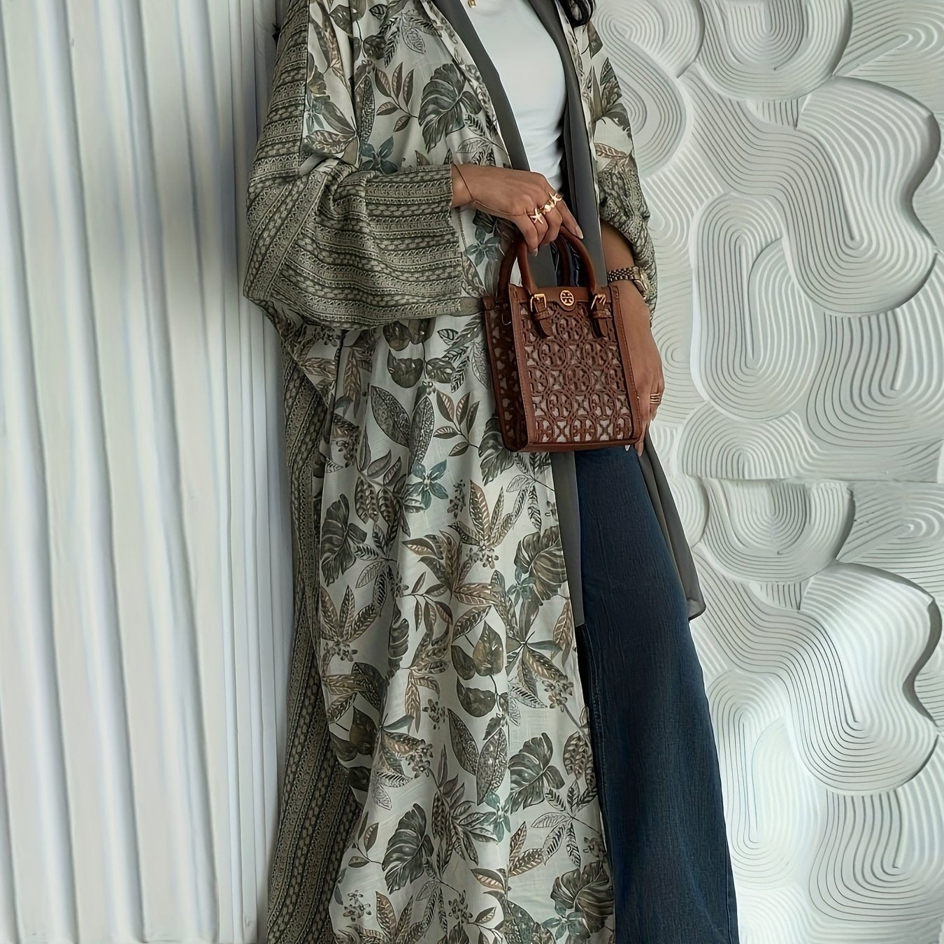 Elegant Asymmetrical Hem Kimono Abaya Robe - Long Sleeve Solid Color Arabic Turkish Style Outerwear, Machine Washable All-Season Casual Chic Cover-Up for Women