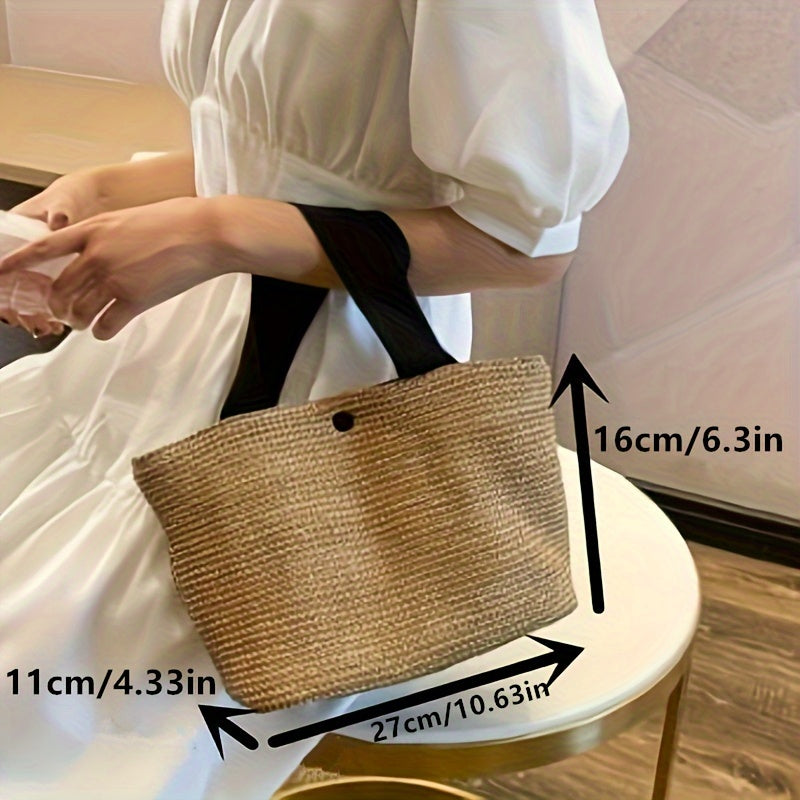 Women's Fashion Woven Tote Handbag | Summer Beach Bag | Casual Vacation Accessory | Fabric Lining | Buckle Closure